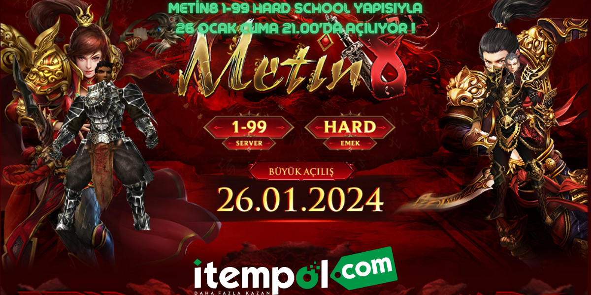 Metin8 Opens on Friday, January 26 at 21.00 with its 1-99 Hard School Structure!