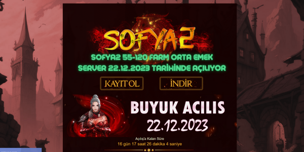 Sofya2 55-120 Farm Orta Emek Server 22.12.2023 Tarihinde Açılıyor