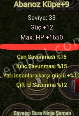 +9 ELIT ABANOZ 15 KILIC 12 CIFT. 12 YARI